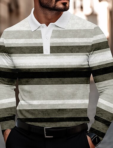  Herr Rand Våffelpikétröjor Golftröja Långärmad Polotröjor Skjortor med krage Ledigt Business Casual Festkvällskläder Vardag Knappar 3D-utskrift Vår Höst Vinter Brun Ljusblå Grå