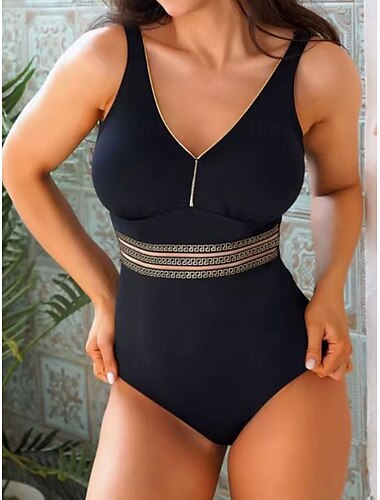  Dames Zwemkleding Een stukje Monokini Zwempak Blote rug Lapwerk Buikcontrole Hoge taille Slank Vakantie Strand Kleding Effen Kleur V-hals Mouwloos Badpakken