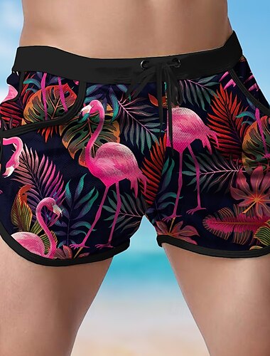  Herren Tiermotiv Flamingo Tropisch Badeshorts Boardshorts Badehosen Mittlere Taille Mode Designer Surfen Ferien Strand Tasche Kordelzug Elastischer Bund Designer Bekleidung