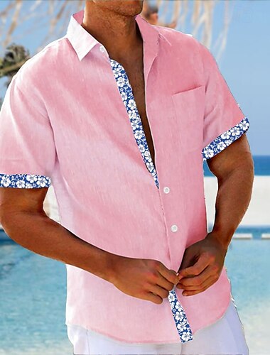  Herren Blumen Hawaiihemd Sommerhemd Aloha-Shirt Kurzarm Hawaiianisch Resort Urlaub Casual Sommer Frühling Umlegekragen Knopf hoch Weiß Gelb Rosa Blau