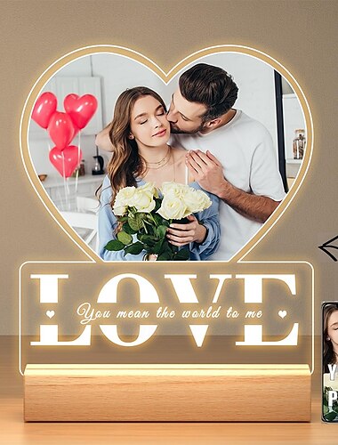  Marco de fotos iluminado personalizado, luz de noche de acrílico personalizada para bodas, con forma de corazón, alimentado por USB, perfecto para bodas, San Valentín, amantes, regalos de aniversario, cumpleaños, novios y novias