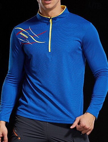  Męskie Podkoszulek T-shirt turystyczny Długi rękaw Quarter Zip Tee Tshirt Koszulka z mięśniami Koszulka ze stretchem do kulturystyki Na wolnym powietrzu Szybkie wysychanie Trening Miękka Odvádí pot