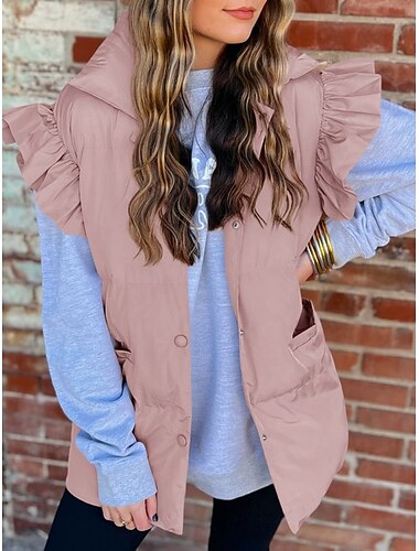  Damen Weste Outdoor Strasse Täglich Herbst Winter Standard Mantel Regular Fit warm halten Atmungsaktiv Zeitgenössisch Stilvoll Jacken Ärmellos Feste Farbe Mit Taschen Schwarz Rosa Khaki
