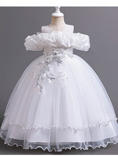  Prinzessin Bodenlänge Blumenmädchen Kleid Wettbewerb  Aufführung Süßes Abschlussballkleid Chiffon mit Schleife(n) Geschichtet Plissée Fit 3-16 Jahre