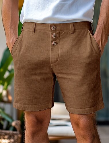  Herren Shorts Kurze Hosen Leinenshorts Kurze Hosen Sommer-Shorts Knopf Tasche Gerade geschnitten Glatt Komfort Atmungsaktiv Kurz Heim Einfach Klassicher Stil Schwarz Weiß