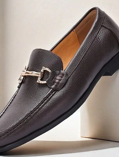  loafers av høykvalitets okseskinn for menn med gullspenneaksent, klassiske slip-on-sko i formell stil for forretnings-, jobb- og uformelle anledninger