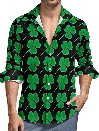  St. Patricks Day Vitklöver irländska Blus / Skjorta Tecknat Manga Anime Grafisk Till Herr Vuxna Sankt Patriks dag 3D-utskrift Ledigt / vardag Festival