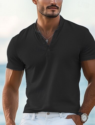  Pánské Tričko Tričko Henley Tričko Top Krátké rukávy Bez vzoru Designové Základní Moderní soudobé Knoflíky Henley Dovolená ulice Jdeme ven Léto Fialová Černá Bílá Tričko Henley