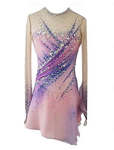  Kunstschaatsjurk Dames Voor meisjes Schaatsen Jurken Roze Duimopening halo-verf Hoge Elasticiteit Professioneel Wedstrijd Kunstschaatskleding Thermisch Warm Kristal / Bergkristal Lange mouw Schaatsen