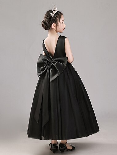  Abito da damigella d'onore bambina bambini Da ragazza Abito da principessa Prestazioni Matrimonio Feste Elegante Bellissimo Retato Tinta unica Senza maniche Girocollo Nero Bianco 4 anni +