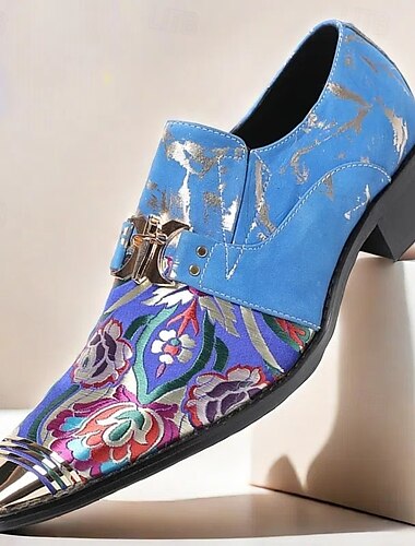 Herren-Loafer aus blauem Rindsleder mit Blumenmuster und Zehenkappe aus Metall – stilvolle Abendschuhe für Hochzeiten, Partys und formelle Anlässe