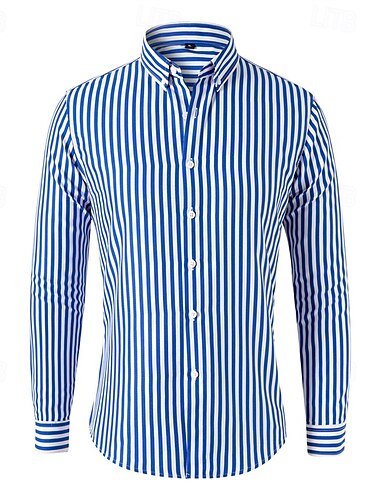 Herr Skjorta Knapp upp skjorta Rand Bröllop Fest Svart Vit Rubinrött Marinblå Långärmad Knapp ner krage Vår & Höst Kläder Button-Down