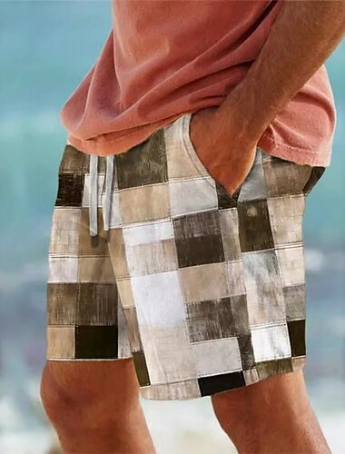  Herren Bademode Surfshorts Badehose Schwimmshorts kurz Surfshorts Badeanzug Kordelzug Mit Taschen Schwimmen Surfen Strand Wassersport Plaid Sommer Frühling