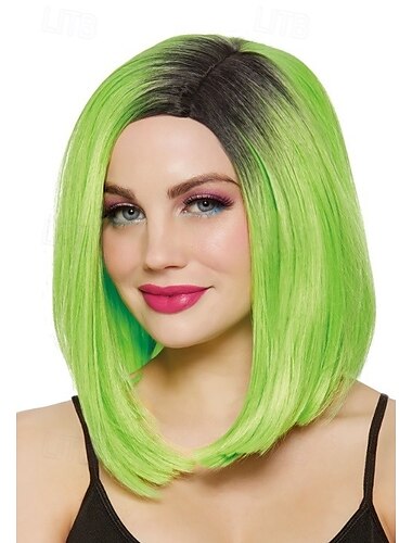  Peluca bob verde lima para mujer para carnaval