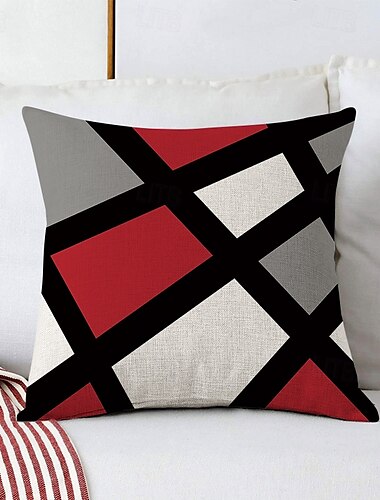  Funda de almohada decorativa con estampado de rombos, 1 pieza, funda de cojín cuadrada suave, funda de almohada para dormitorio, sala de estar, sofá, sillón, negro, gris, blanco y rojo