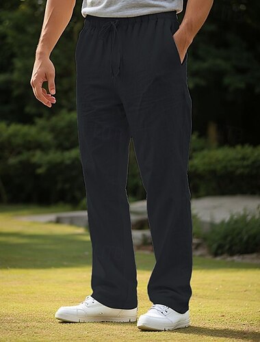 Herren Leinenhose Hose Hosen Strandhose Tasche Kordelzug Glatt Komfort Atmungsaktiv Täglich Stilvoll HipHop Schwarz Weiß Mikro-elastisch
