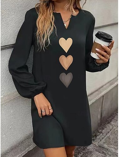  Damen Normal Midikleid Elegantes Kleid Elegant Stilvoll Urlaub Täglich Regular Fit Graphic Langarm V Ausschnitt Schwarz Frühling Herbst
