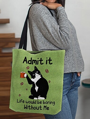  große Tragetasche mit Katzen-Print-Design, umweltfreundlicher und strapazierfähiger Stoff, in 3 Farben erhältlich – perfekt zum Einkaufen, Reisen und für den täglichen Gebrauch