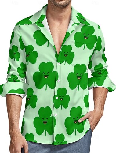  St. Patricks Day Vitklöver irländska Blus / Skjorta Tecknat Manga Anime Grafisk Till Herr Vuxna Sankt Patriks dag 3D-utskrift Ledigt / vardag Festival