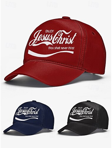  Religieuze bedrukte honkbalpet met 'enjoy jesus christ thou shalt never thirst'-ontwerp, verstelbare christelijke hoed voor mannen en vrouwen, perfect voor casual kleding, kerkelijke evenementen en op geloof gebaseerde geschenken