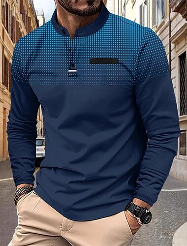  Men's Golf Shirt Golf Polos Shirts Work Casual Stand Collar Long Sleeve Basic Modern Polka Dot Buttons Spring &  Fall Regular Fit Wine White Navy Blue Orange Gray Golf Shirt