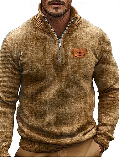  Herren Pullover Zip Pullover Reißverschluss Polo-Pullover Reißverschlusskragen Retro Vintage Brautkleider schlicht Party-Abendgarderobe Täglich Bestickt Gestrickt Warm Langarm Herbst Winter Schwarz
