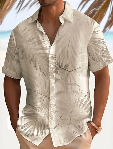  Herren Palmblatt Lässiges Hemd Hawaiihemd Sommerhemd Aloha-Shirt Kurzarm Hawaiianisch Resort Urlaub Casual Sommer Frühling Umlegekragen Knopf hoch Weiß Rosa Blau Grün Beige