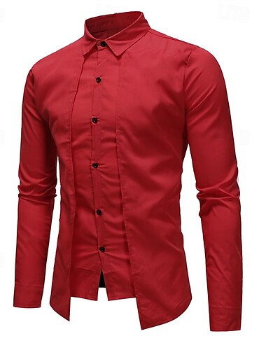  Homens Camisa Social Saia camisa de botão Tecido Casamento Festa Vermelho Azul Marinha Manga Longa Lapela Primavera & Outono Roupa