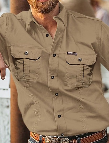  Voor heren Werkkleding shirts Werkhemden Cargoshirt Marineblauw khaki Licht Grijs Leger Groen Lange mouw Effen Strijkijzer Vakantie Straat Voorvak Kleding Modieus Casual Comfortabel
