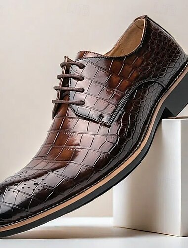  Schwarze Oxford-Schuhe aus Kunstleder mit Krokodilmuster für Herren – klassisches, formelles Schuhwerk zum Schnüren für Business und besondere Anlässe