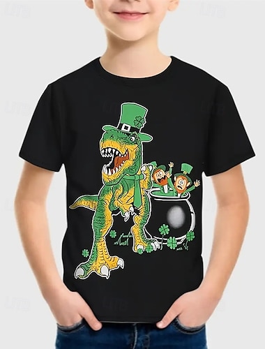  Sf. Patrick Băieți 3D Grafic Dinozaur Tricou Manșon scurt Vară Primăvară Modă De Bază Copii 4-12 ani Stil Nautic În aer liber Casual Zilnic Fit regulat