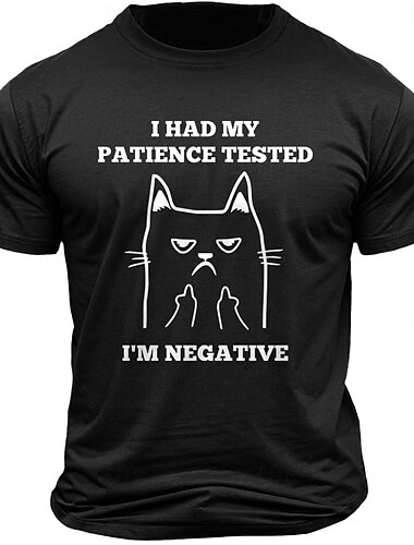  Herren Tiermotiv Katze Lustige Gesten T Shirt T-Shirt 100% Baumwolle Kurzarm Grafik Hemd Schwarz Weiß Armeegrün Bequemes T-Shirt Urlaub Straße Modedesigner-Kleidung