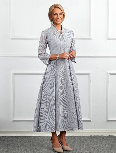  A-Linien-Kleid für die Mutter der Braut, elegant, V-Ausschnitt, knöchellang, Spitze, 3/4-Ärmel, mit Schleife(n), 2025