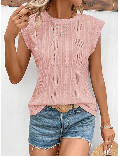  Top Canottiera Femminile Monocromatica Base Casual Maniche Corte Collo Rotondo Normale T-shirt Giornaliere Scollo Bianco Rosa Beige Estate Primavera