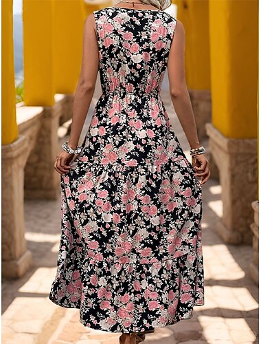  Dames Halflange jurk Casual jurk Boho chique jurken Tank-jurk Bohemen Stijlvol Casual Vakantie Dagelijks Strand Ruim Passend Grafisch Mouwloos V-hals Zwart blauw Zomer Lente