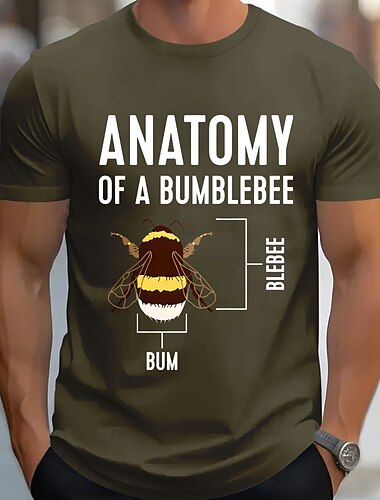  Hombre Abeja Gracioso Anatomía Camiseta Camiseta superior 100% Algodón Manga Corta Gráfico Camisa Negro Blanco Vino Camiseta cómoda Vacaciones Calle Ropa de diseñador de moda