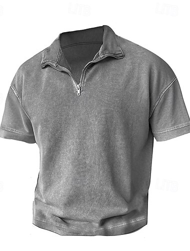  Herren Poloshirts Zip Polo Formal Arbeit Gerippter Polokragen Kurzarm Feste Farbe Knopf Logo Sommer Frühling Herbst Schwarz Purpur Grün Grau Poloshirts