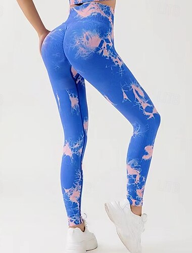  Damen Yogahose Yoga-Leggings Hohe Taille Yoga Fitnesstraining Pilates Strumpfhosen Batik Schwarz Königsblau Blau Spandex Herbst Sport Sportkleidung Dehnbar Schlank
