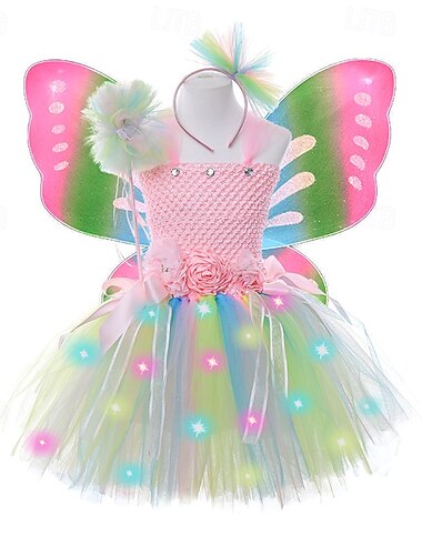  kinderkleidung Mädchen Cosplay-Kleid Party Kleid Feste Farbe Regenbogen Ärmellos Leistung Geburtstag Schön Süß Polyester Übers Knie abendkleider A Linie Kleid Tüll-Kleid Sommer 4 Jahre + Grün