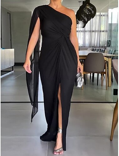  Damen Minikleid Freizeitkleid Cocktailkleid Kleid für Hochzeitsgäste Chiffonkleid Lässig Sport & Outdoor Straße Normale Passform Einfach Langarm Ein-Schulter Schwarz Rote Grün Sommer Frühling Herbst