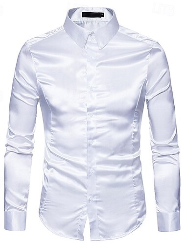  Homens Camisa Social Saia camisa de botão Tecido Casamento Festa Preto Branco Amarelo Rosa Manga Longa Lapela Primavera & Outono Roupa