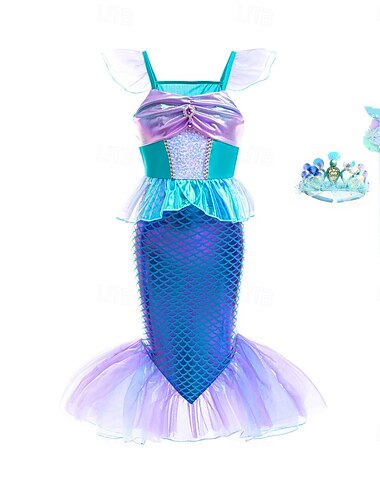  Kinderen Voor meisjes Zeemeermin zwemkleding Badmode Strand Kinderdag Weegschalen leuke Style Netstof Badpakken 4-7 jaar Zomer blauw