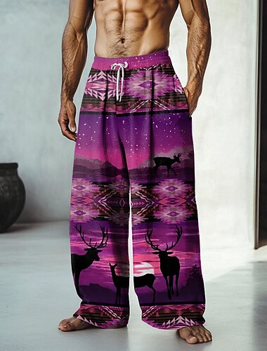  Herren aztekisch Ethnisch Hosen Hose Mittlere Taillenlinie Elastischer Kordelzug in der Taille Hawaiianisch Brautkleider schlicht Outdoor Urlaub Festtage Hose mit geradem Bein Sommer Frühling Herbst