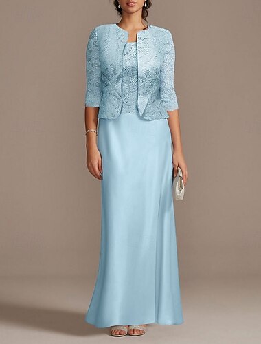  Sheath Bruidsmoeder Jurk Bruiloft Gast Elegant Scoop Hals Vloer Lengte 3/4 Lengte Mouw Korte Jas Jurken met Kant Derby Jurk Race Dag Jurk 2025 gratis aangepaste maat