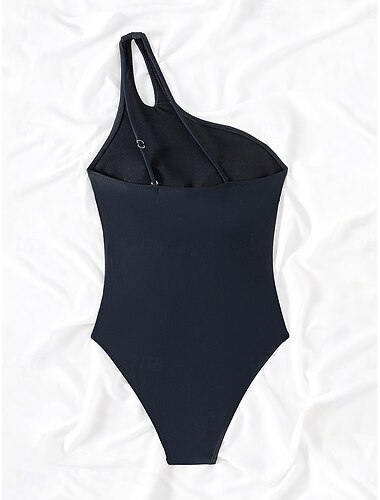  Mujer Bañadores Una pieza Monokini Traje de baño Espalda al Aire Control de barriga Alta cintura Delgado Vacaciones Ropa de playa Color sólido Cuello asimétrico Sin Mangas Trajes de baño