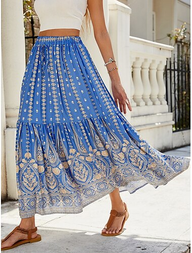 Damen Schaukel Böhmen Modisch Brautkleider schlicht Maxi Hoher Taillenbund Röcke Graphic Bedruckt Mikro-elastisch Strasse Täglich Rote Blau Grün Sommer Kunstseide