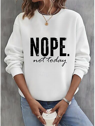  Damen Sweatshirt Pullover Buchstaben Street Casual Sport Basic Rundhals Langarm Top Mikroelastisch Herbst&amp;Winterkomfort, atmungsaktives, weiches Gewebe