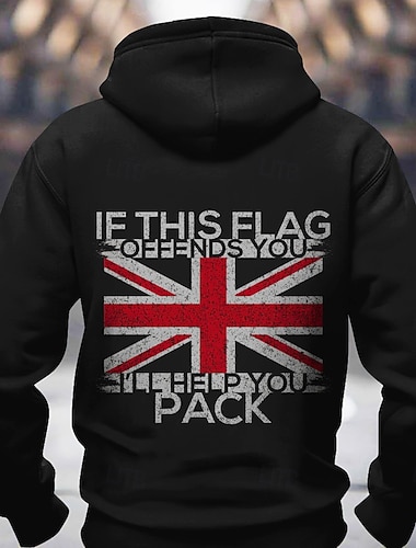  Hombre UK Bandera / bandera nacional Sudaderas Sudadera Abrigos Sudadera con capucha Cuello Barco Moda Impresión 3D Festivos Ropa de calle Negro Azul Piscina Correa Otoño Invierno Diseñador