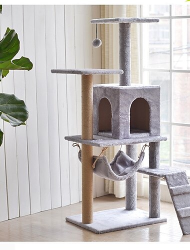  arbre à chat tour à chat couleur unie durable facile à installer tissu peluche pour grands chats