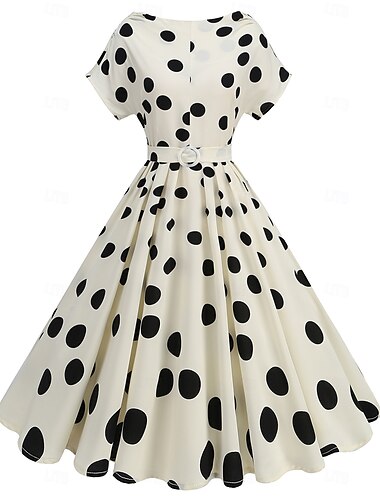  Retro / vintage 1950-tallet Cocktail Kjole Kjoler Flare kjole Polkadotter Blomst Dame Maskerade Fest Utdrikningslag Festival Voksne Kjole Hjemkomstkjoler